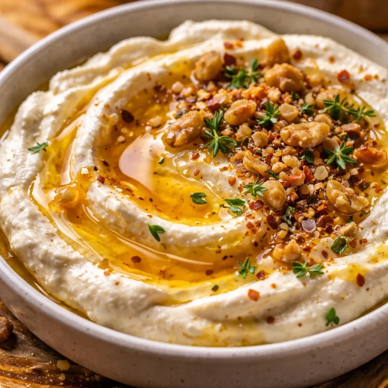 Delicious Ricotta Dip drizzled with Hot Honey served in a bowl