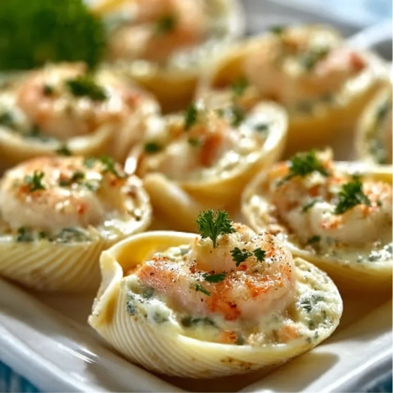 Delicious Seafood Stuffed Shells filled with shrimp, crab, and creamy cheese sauce