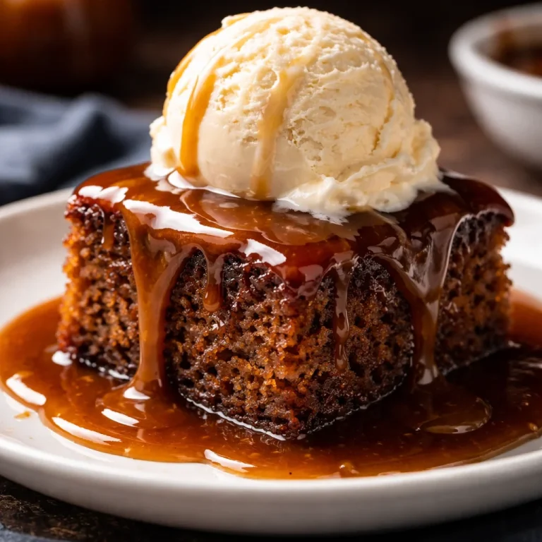 Delicious sticky toffee pudding topped with warm toffee sauce and whipped cream.