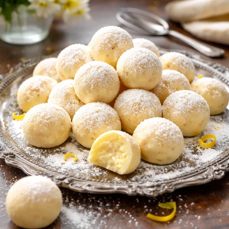 Delicious white chocolate limoncello truffles on a decorative plate