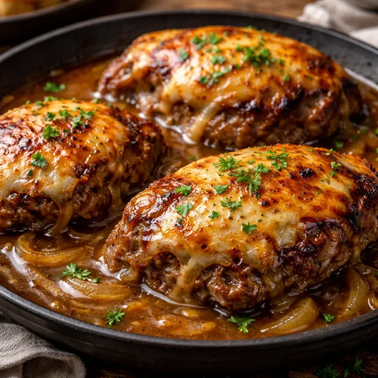 Amish-style hamburger steak bake with vegetables and savory sauce