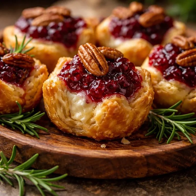 Baked Cranberry Brie Bites topped with cranberry sauce