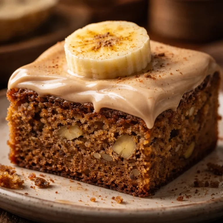 Delicious banana bread brownies topped with chocolate drizzle