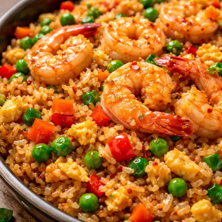 Delicious Bang Bang Fried Rice garnished with fresh vegetables and spices