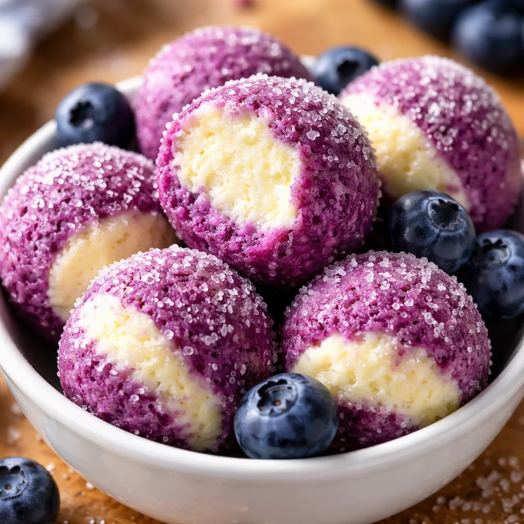 Blueberry cheesecake protein bites ready to enjoy as a healthy snack