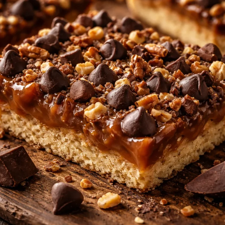 Homemade Caramel Chocolate Crunch Bars with chocolate and caramel drizzle