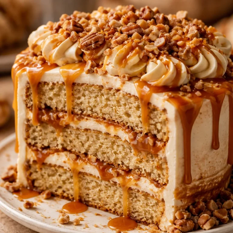 Delicious Caramel Crunch Cake with rich caramel and crunchy topping