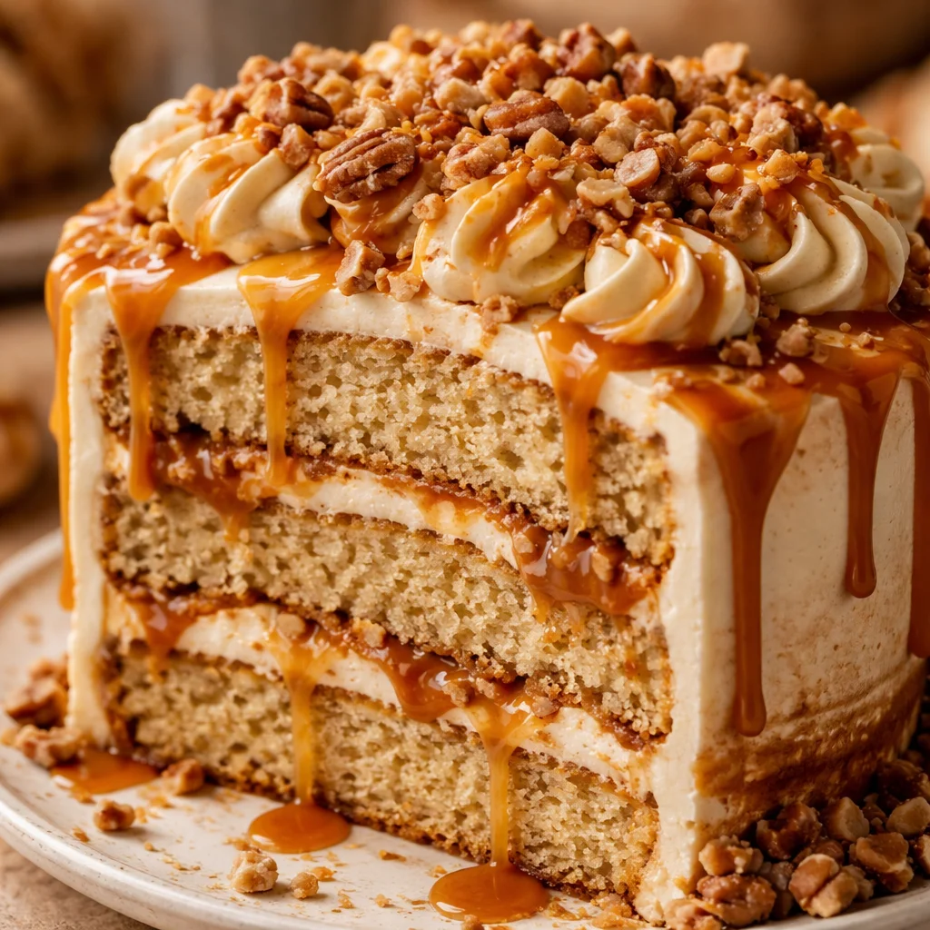 Delicious Caramel Crunch Cake with rich caramel and crunchy topping