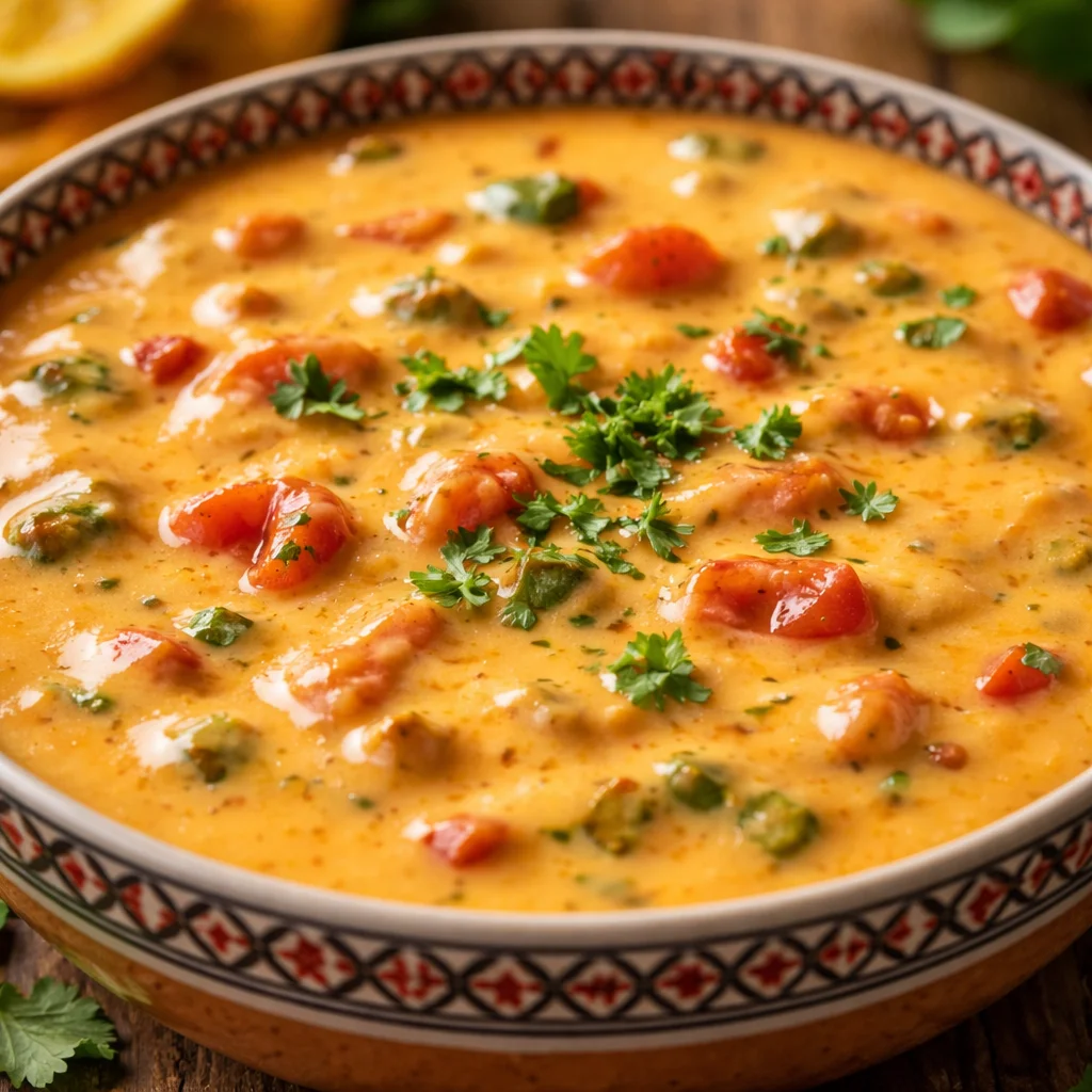 Creamy Cheesy Rotel Ranch Queso dip served with tortilla chips