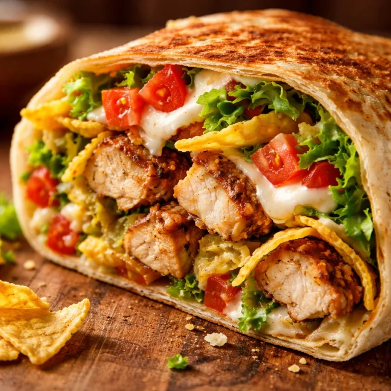 Savory Chicken Crunch Wrap with chicken, veggies, and crunchy layers