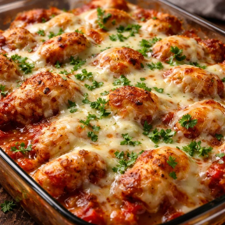Chicken Parmesan Casserole baked dish with cheese and pasta