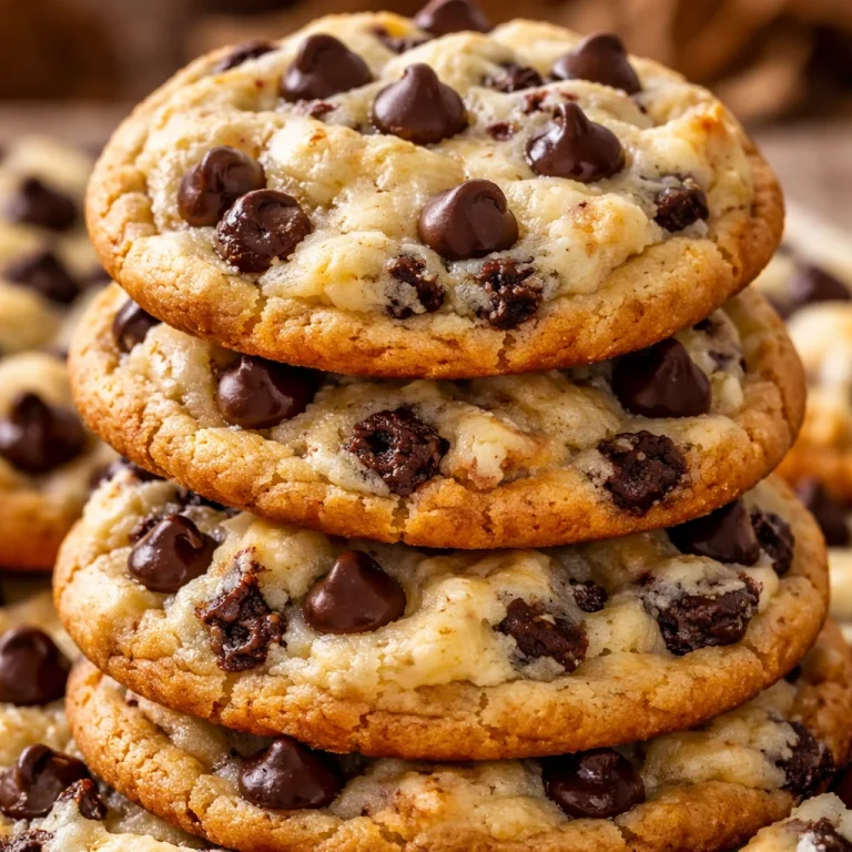 Chocolate chip cheesecake cookies on a plate, showcasing their creamy texture and chocolate chips.