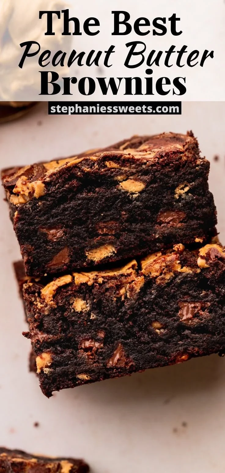 Delicious chocolate peanut butter brownies on a white plate