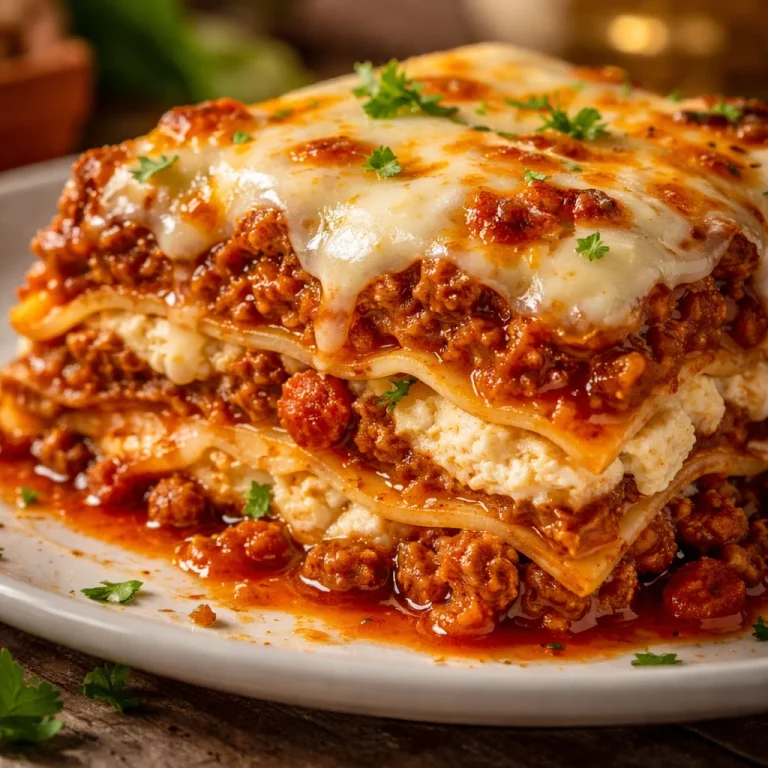 Delicious classic lasagna with layers of cheese and meat