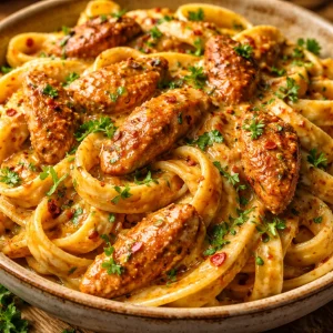 Delicious Cowboy Butter Chicken Pasta served in a bowl with vibrant ingredients.