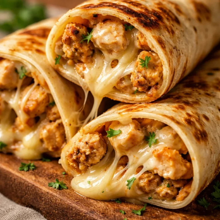 Cozy cheesy garlic chicken wraps served on a plate