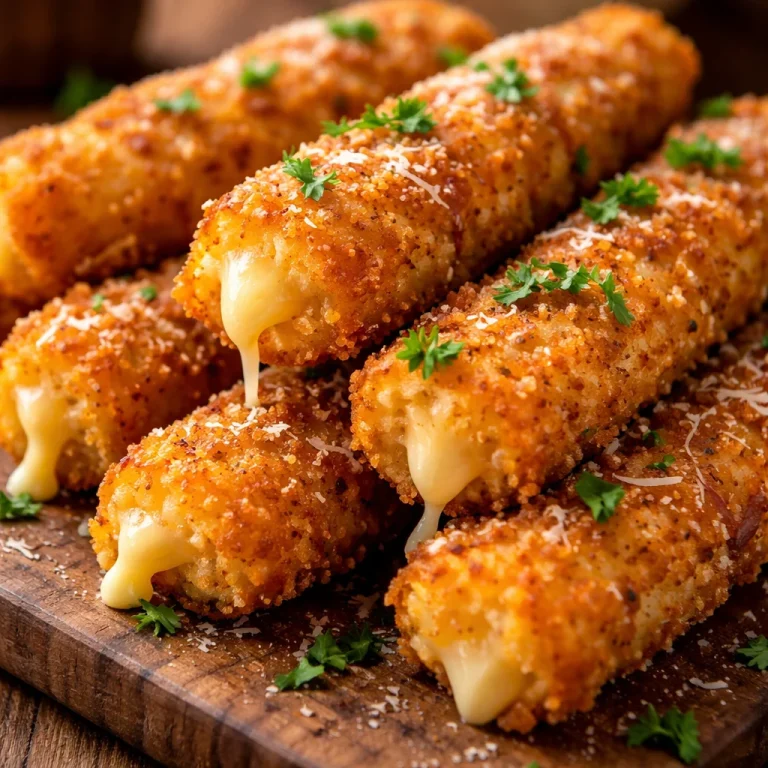 Plate of crispy potato cheese sticks served with dipping sauce
