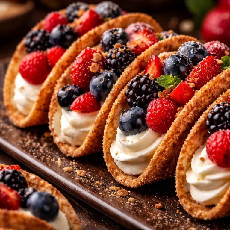 Delicious dessert tacos filled with sweet toppings and colorful ingredients