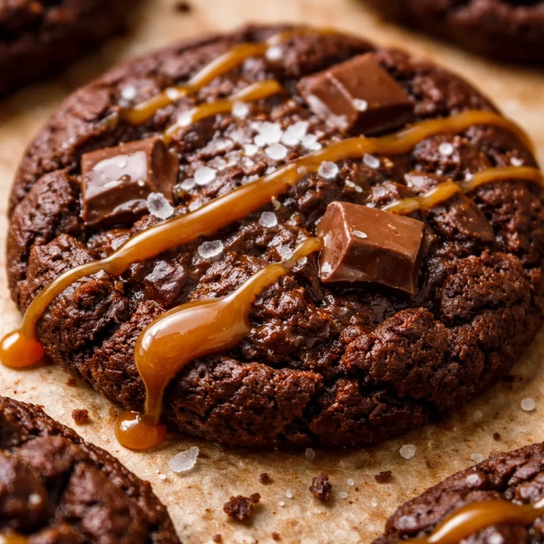 Delicious double chocolate salted caramel cookies on a plate