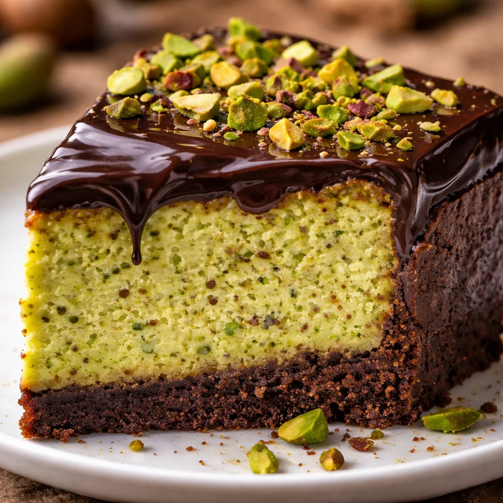 Delicious Dubai Chocolate Cheesecake topped with chocolate sauce and fresh berries.