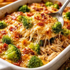 Easy low carb chicken casserole topped with cheese and vegetables