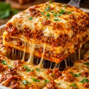 Plate of easy no boil lasagna with fresh ingredients and melted cheese