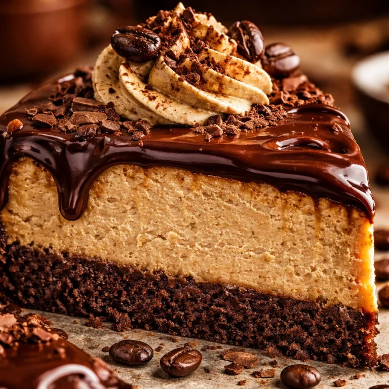 Delicious espresso cheesecake topped with coffee beans and chocolate shavings