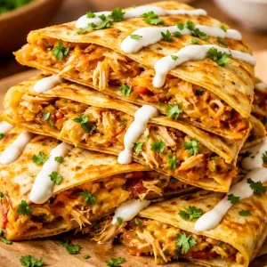 Delicious chicken quesadilla served with salsa and sour cream