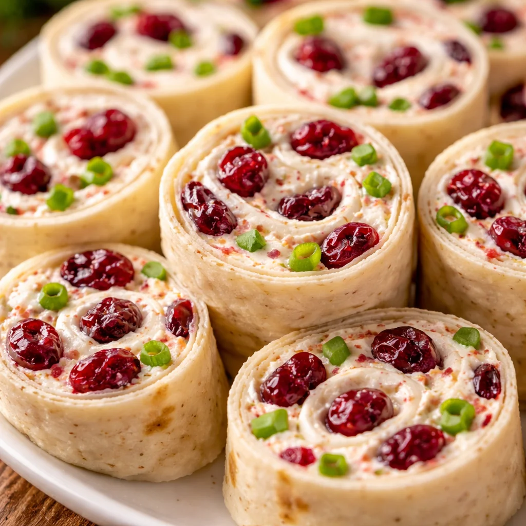 Festive Christmas Cranberry Roll Ups ready to enjoy during holiday celebrations.