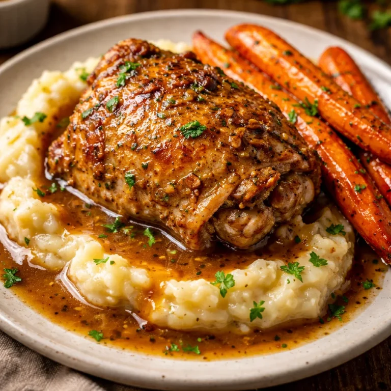 Delicious Garlic Herb Chicken served with fresh carrots on a plate