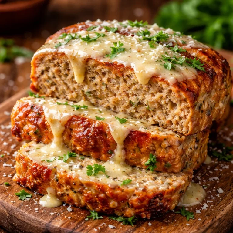 Garlic Parmesan Chicken Meatloaf served with herbs and cheese