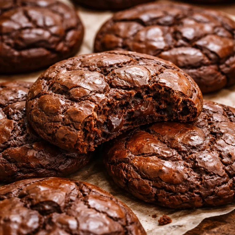 Gourmet brownie cookies on a white plate with chocolate drizzle