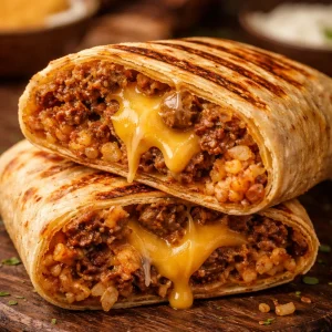 Delicious grilled cheese burrito with melted cheese and grilled tortilla