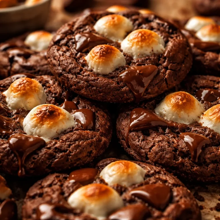 Delicious hot chocolate cookies with melted chocolate and creamy marshmallows