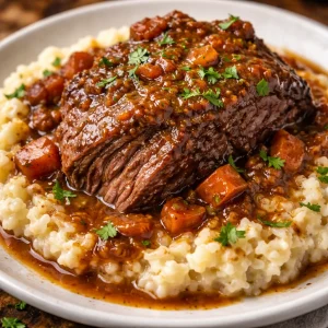 Italian-Style Pot Roast served with Parmesan Risotto in a bowl