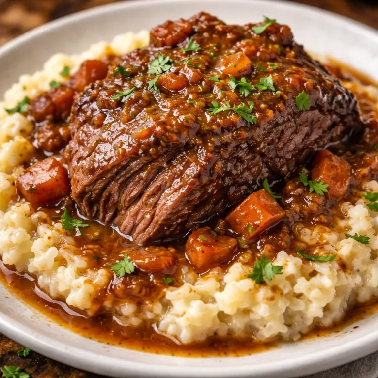 Italian-Style Pot Roast served with Parmesan Risotto in a bowl