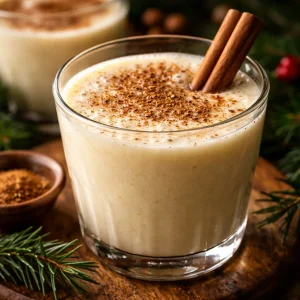 Delicious glass of homemade eggnog inspired by Jamie Oliver's recipe.