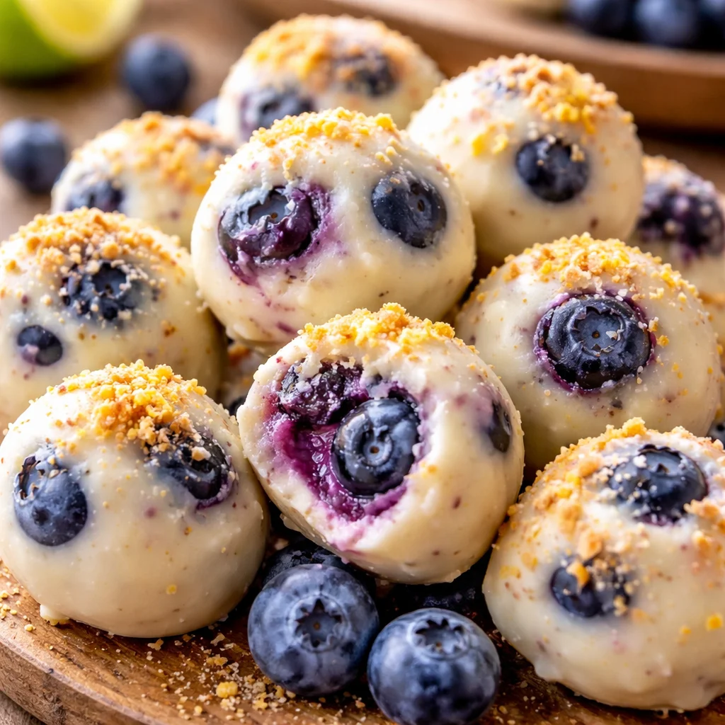 Lemon Blueberry Cottage Cheese Protein Bites on a white plate