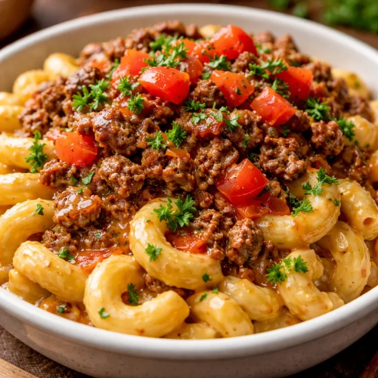 Delicious Loaded Cheeseburger Alfredo Pasta in a creamy sauce