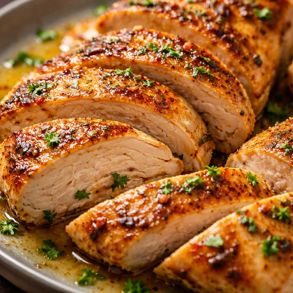 Juicy melt-in-your-mouth chicken breast served with herbs and spices