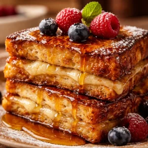Delicious Overnight Crème Brûlée French Toast topped with caramelized sugar