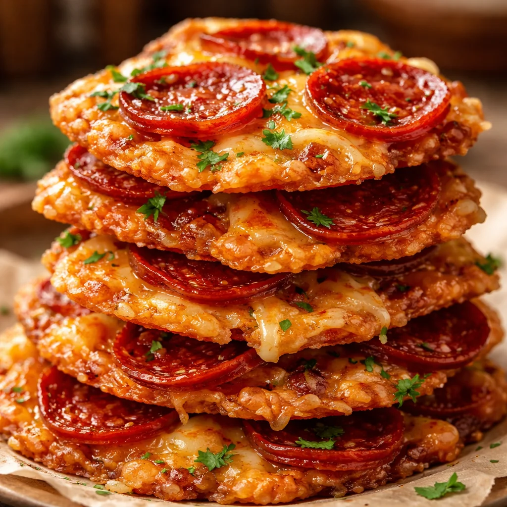 Homemade pepperoni cheese crisps served in a bowl.