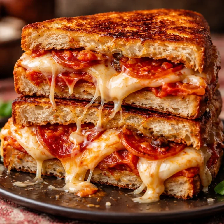 Melted Pizza Grilled Cheese sandwich with tomato sauce and cheese