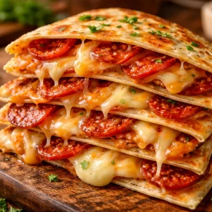 Delicious pizza quesadillas filled with cheese and toppings