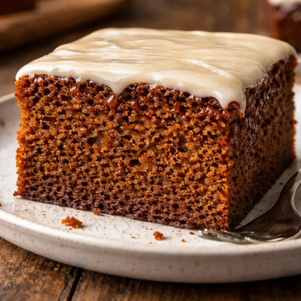 Delicious quick and easy gingerbread cake with festive decorations.
