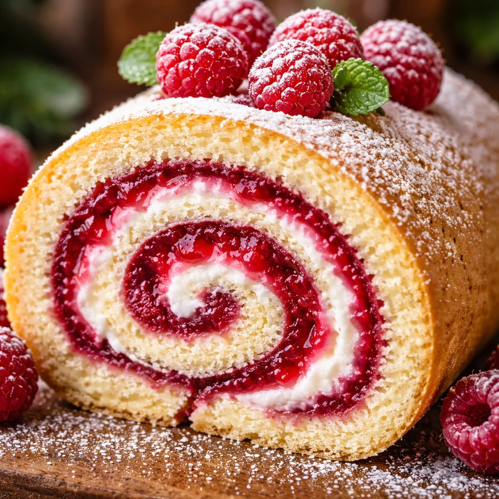 Festive Raspberry Swirl Christmas Roll dessert with a beautiful swirl design