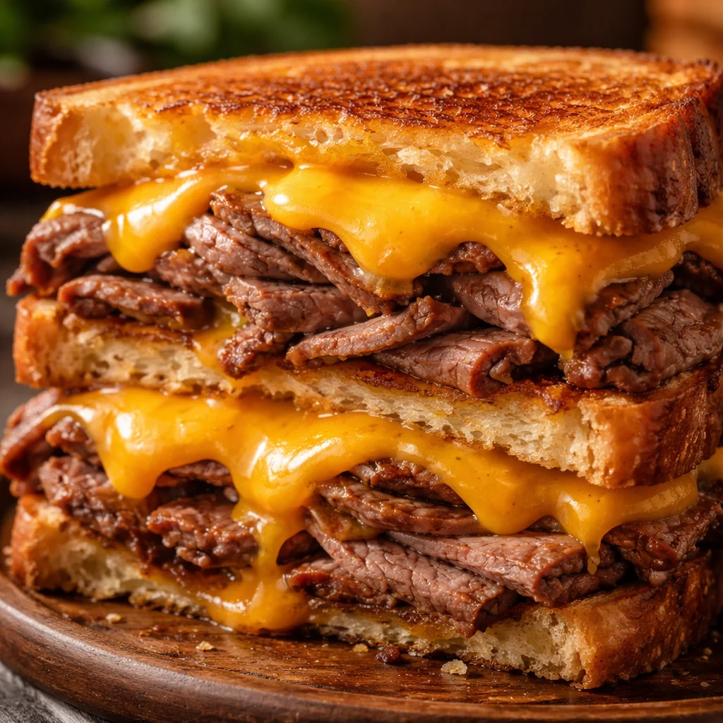 Delicious Roast Beef Cheddar Melt sandwich with melted cheddar cheese