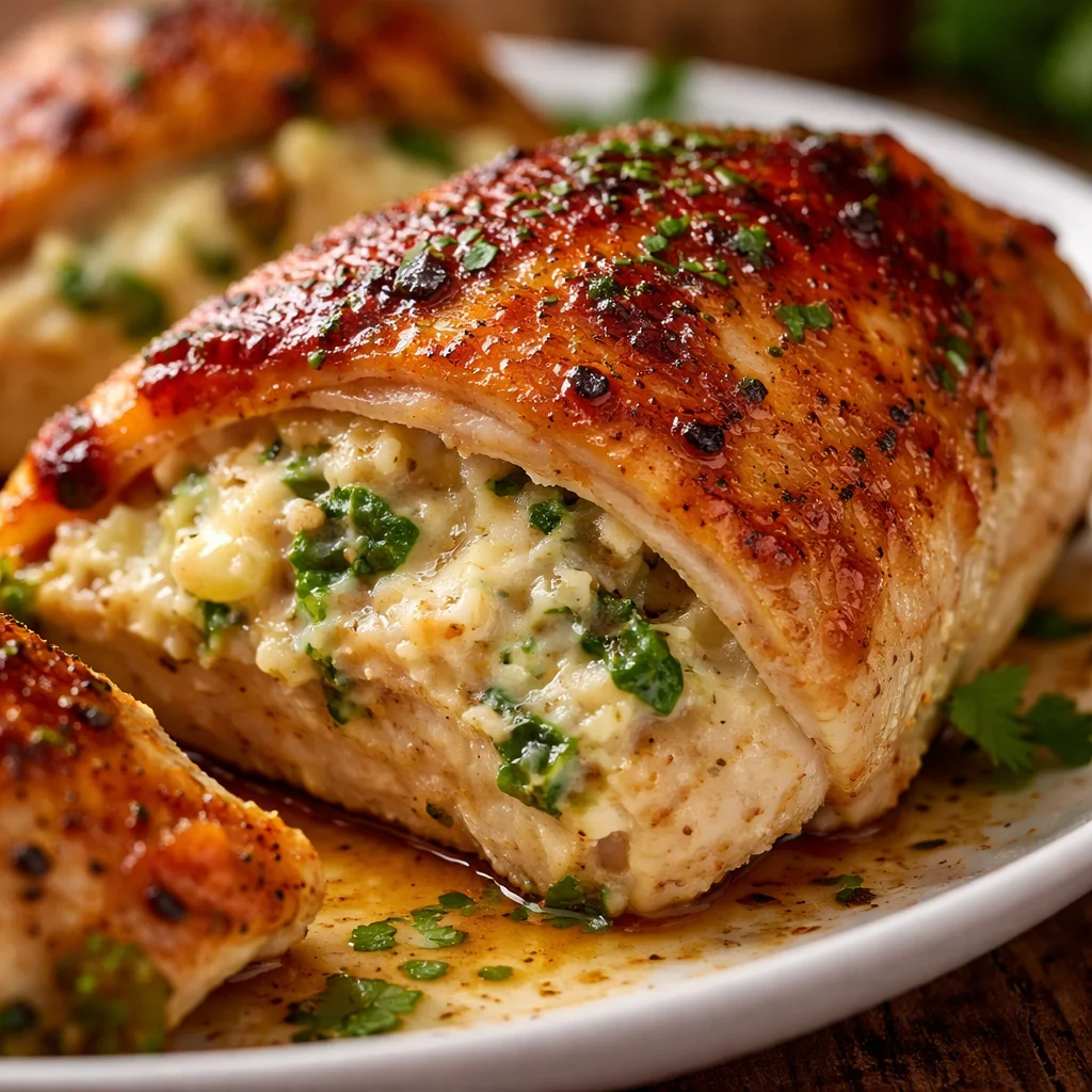 Ruth's Chris stuffed chicken copycat recipe on a plate