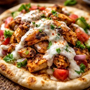 Delicious chicken shawarma served with creamy garlic sauce