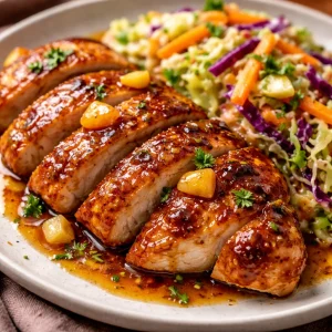 Sticky apple cider chicken served with autumn slaw